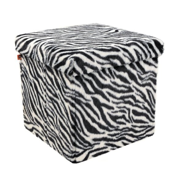 Go-Poufs Knock-Down Medium Cube Faux Fur Storage Ottoman | Zebra Black/White - Picture 3 of 7